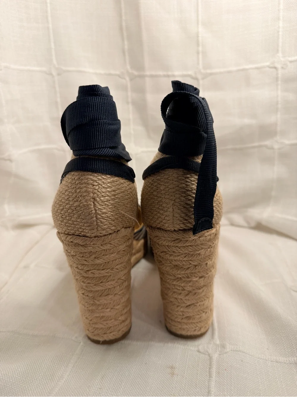 On 34th Melindaa Navy Stripe Espadrille Wedges Size 11M New